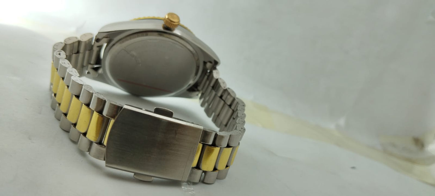 Gold & Silver Black Dial R-Branded Watch For Men