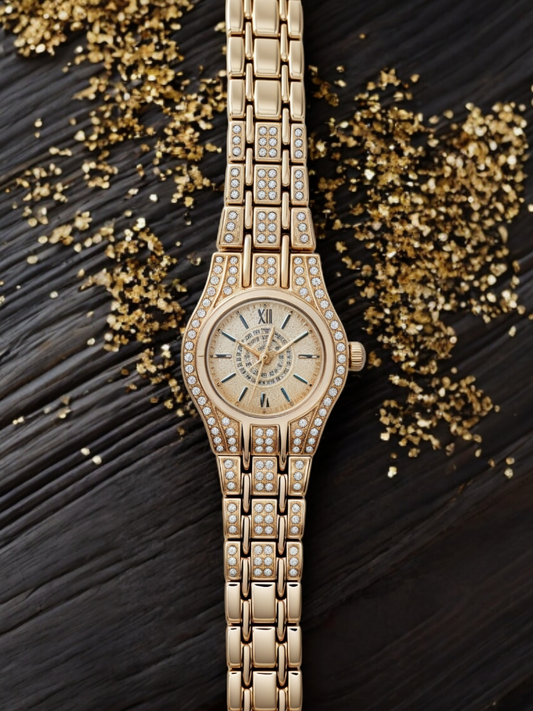 Opulent Gold Diamond-Accented Chain Watch For Women