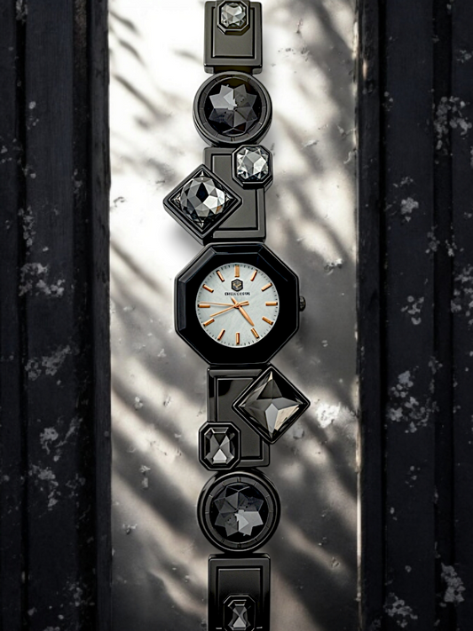 Noir Black Hex Watch With Black Jewels For Women