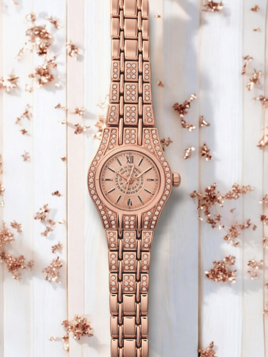 Rosy Rose Gold Diamond-Accented Chain Watch For Women