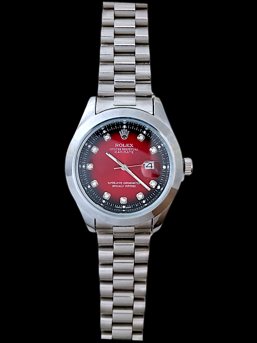Silver R-Branded Red Dial Chain Watch For Men