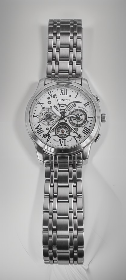 Sterling Silver Semi-Skeleton Chain Watch For Men