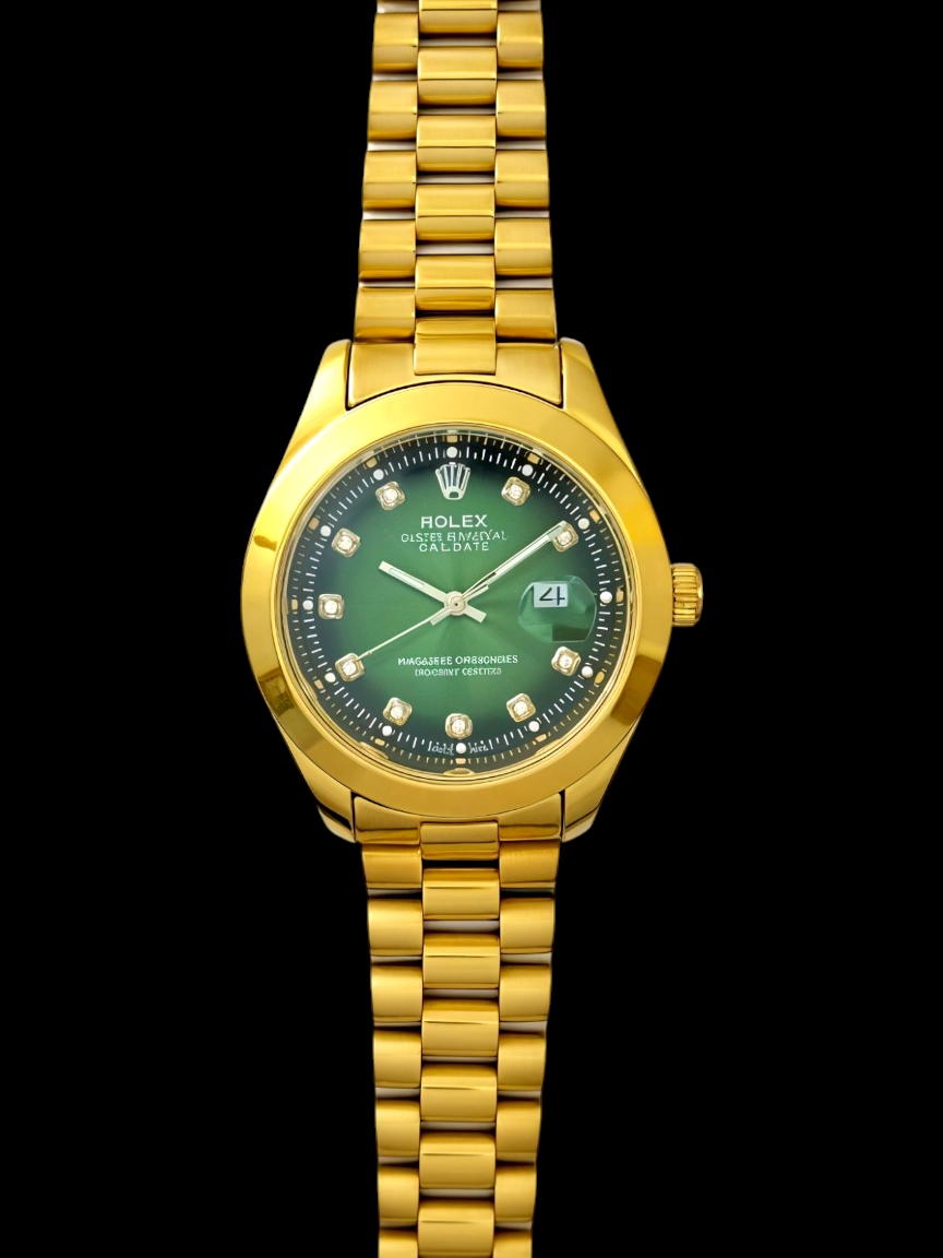 Gold R-Branded Green Dial Chain Watch For Men