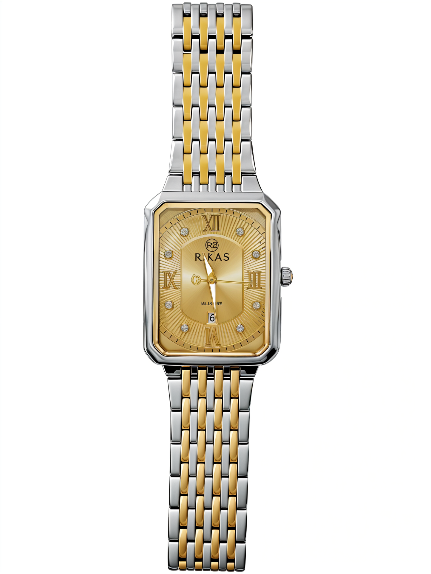 Gold & Silver Gold Rectangle Dial Chain Watch For Men