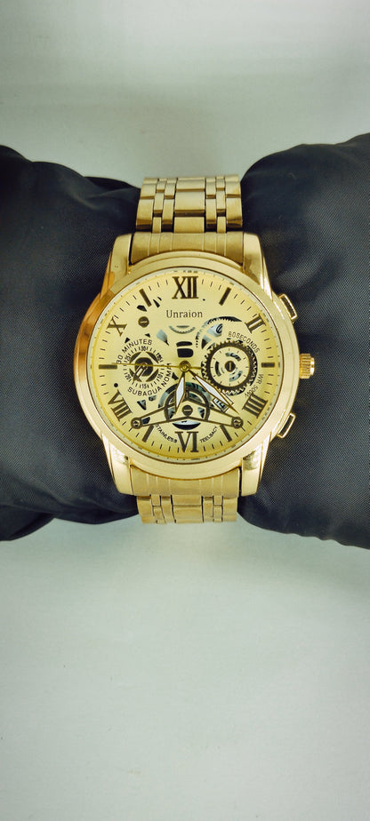 Glorious Gold Semi-Skeleton Chain Watch For Men
