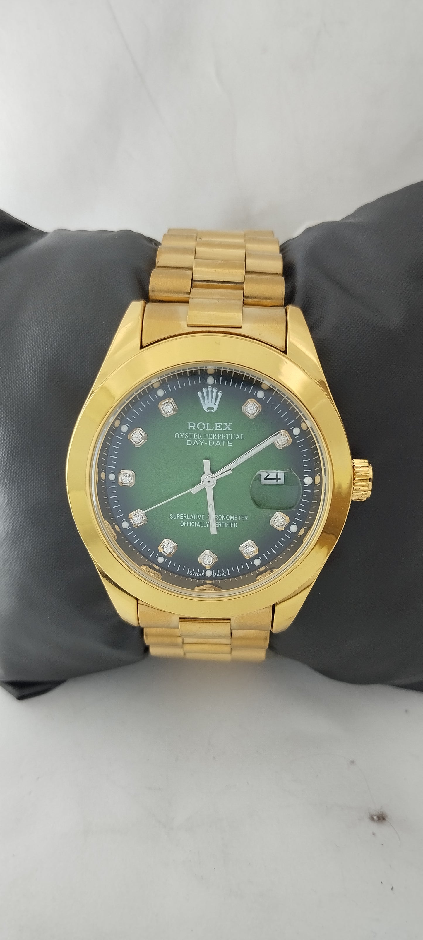 Gold R-Branded Green Dial Chain Watch For Men