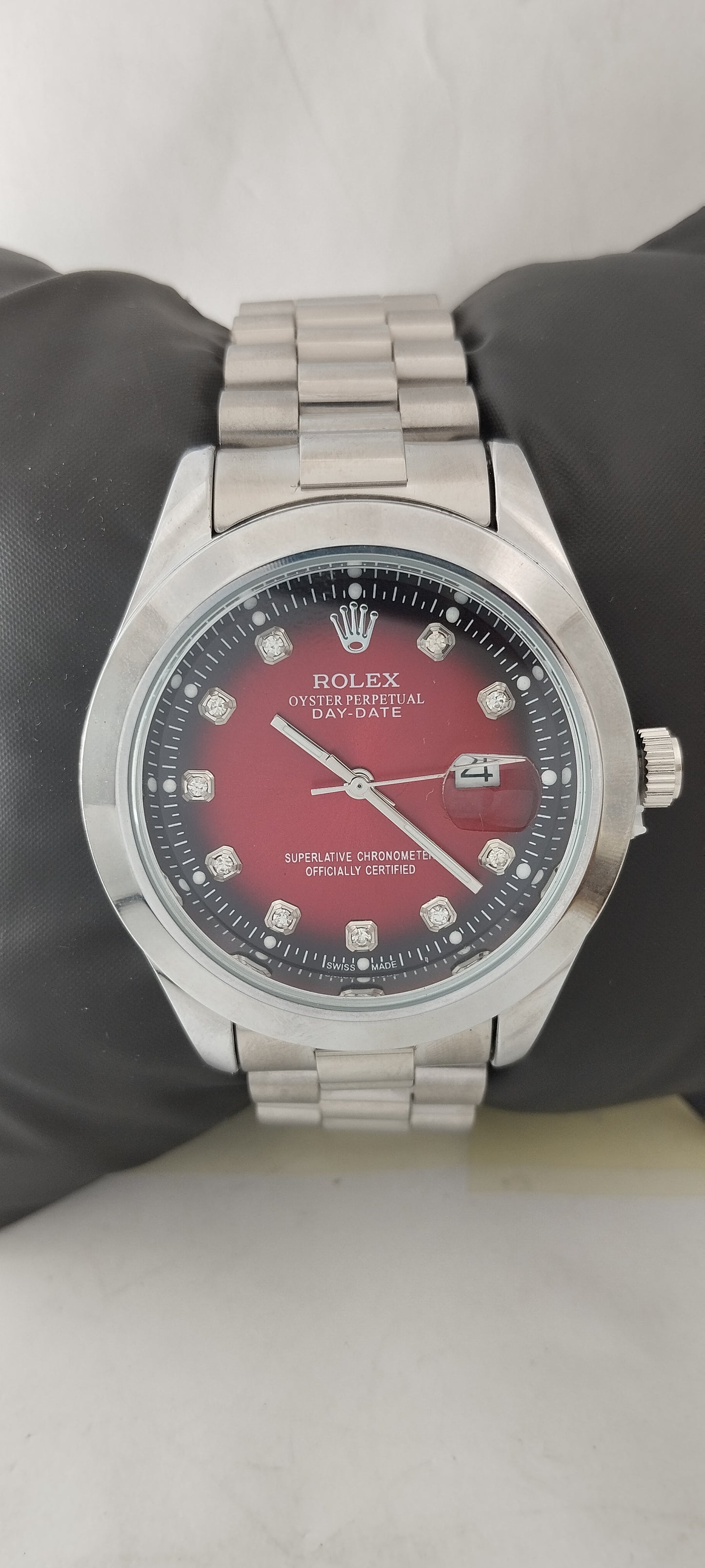 Silver R-Branded Red Dial Chain Watch For Men