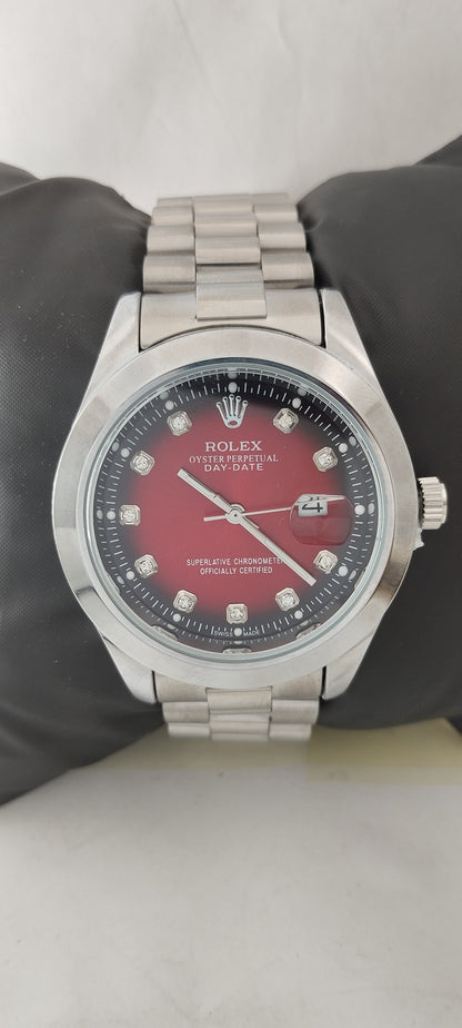 Silver R-Branded Red Dial Chain Watch For Men