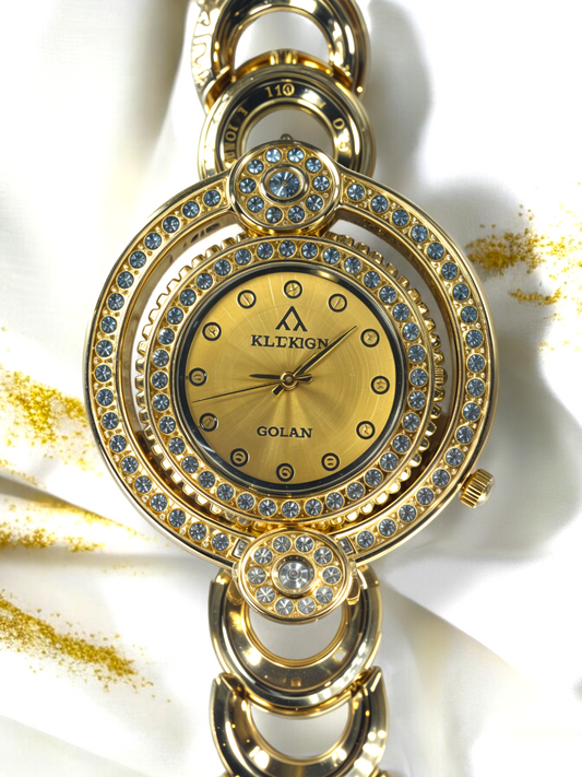 Glorious Gold Diamond-Accented Dual Bezel Watch For Women
