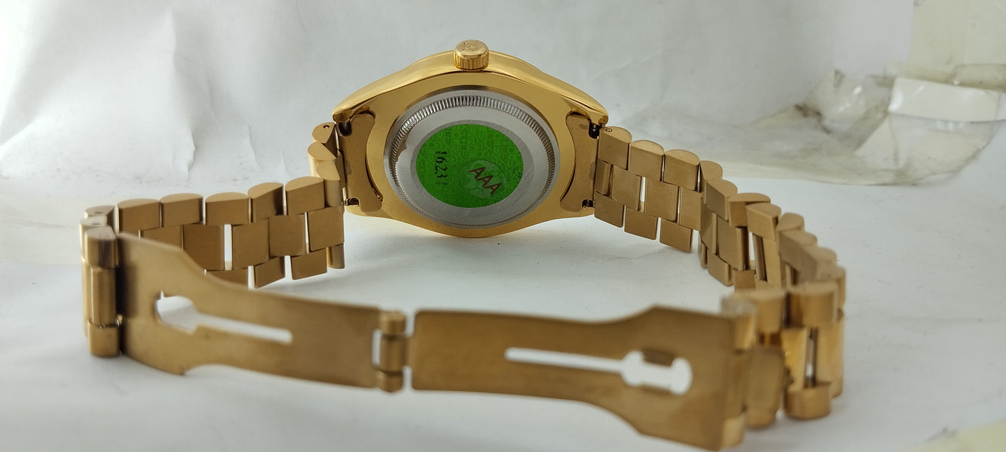 Gold R-Branded Green Dial Chain Watch For Men