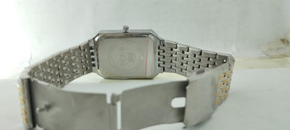 Gold & Silver Gold Rectangle Dial Chain Watch For Men