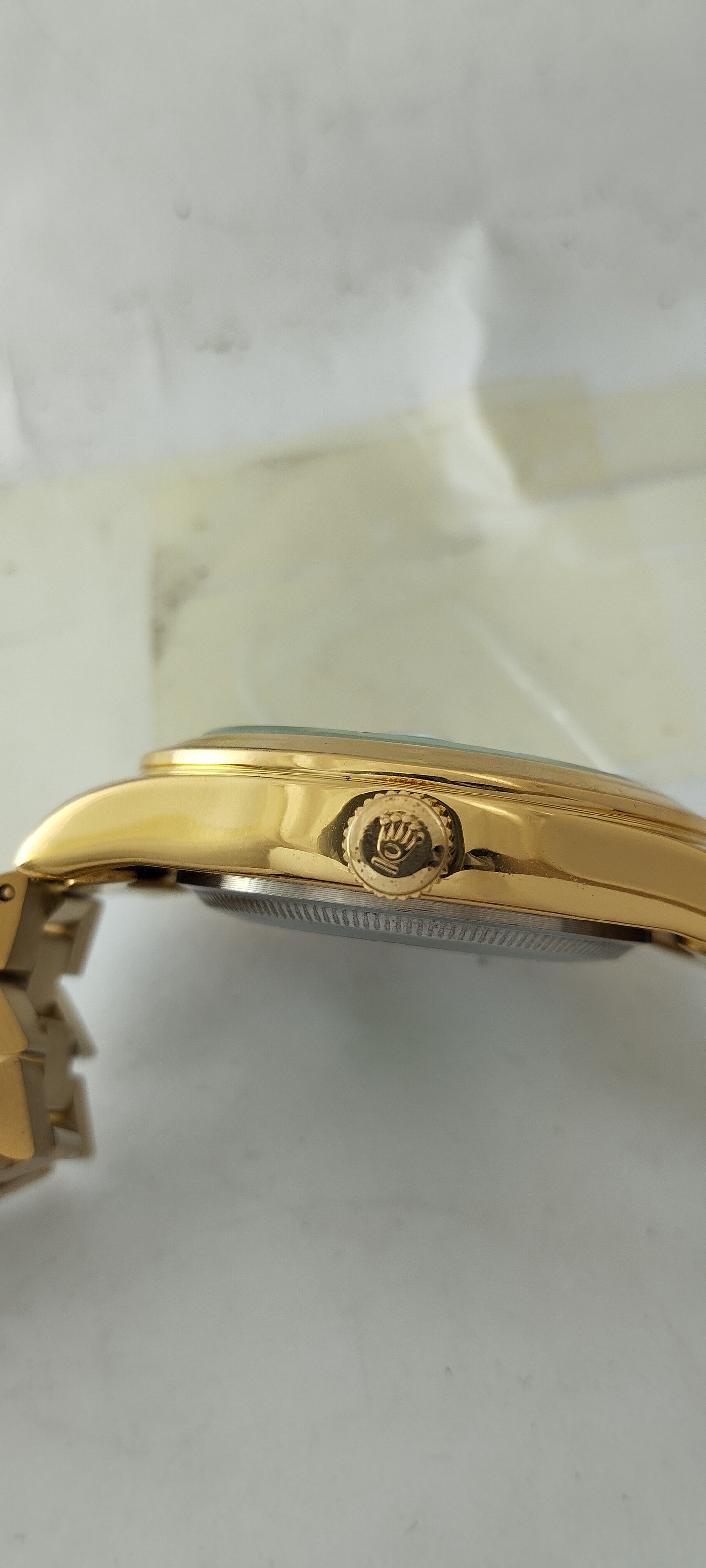 Gold R-Branded Green Dial Chain Watch For Men