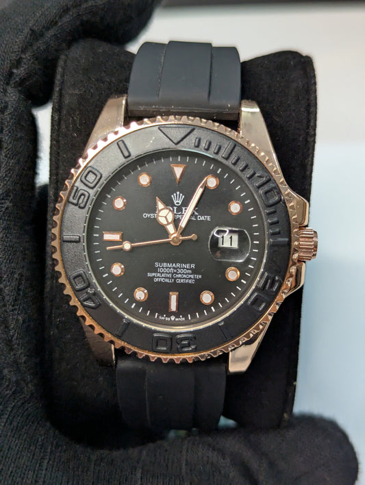 Black & Rose Gold RLX Strap Watch For Men