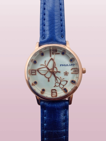 blue watch with pink backround