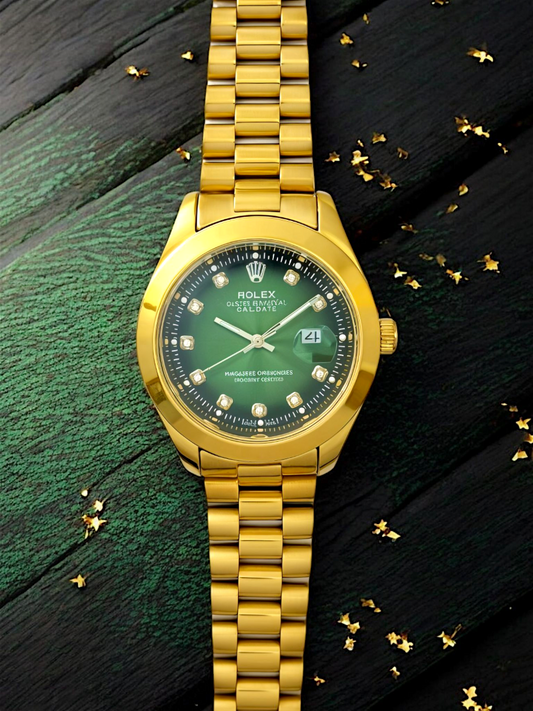 Gold R-Branded Green Dial Chain Watch For Men