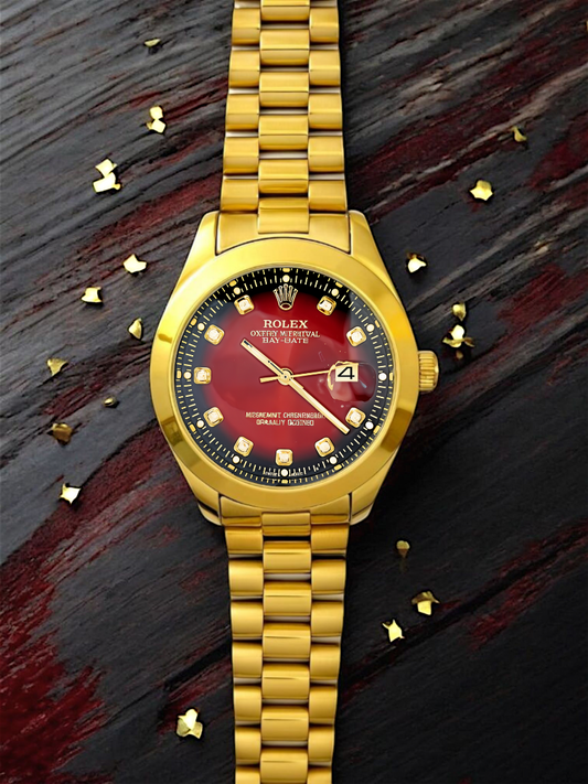 Gold R-Branded Red Dial Chain Watch For Men