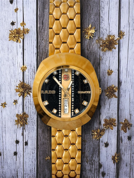 Gold RDO-Branded Black Dial Chain Watch For Men