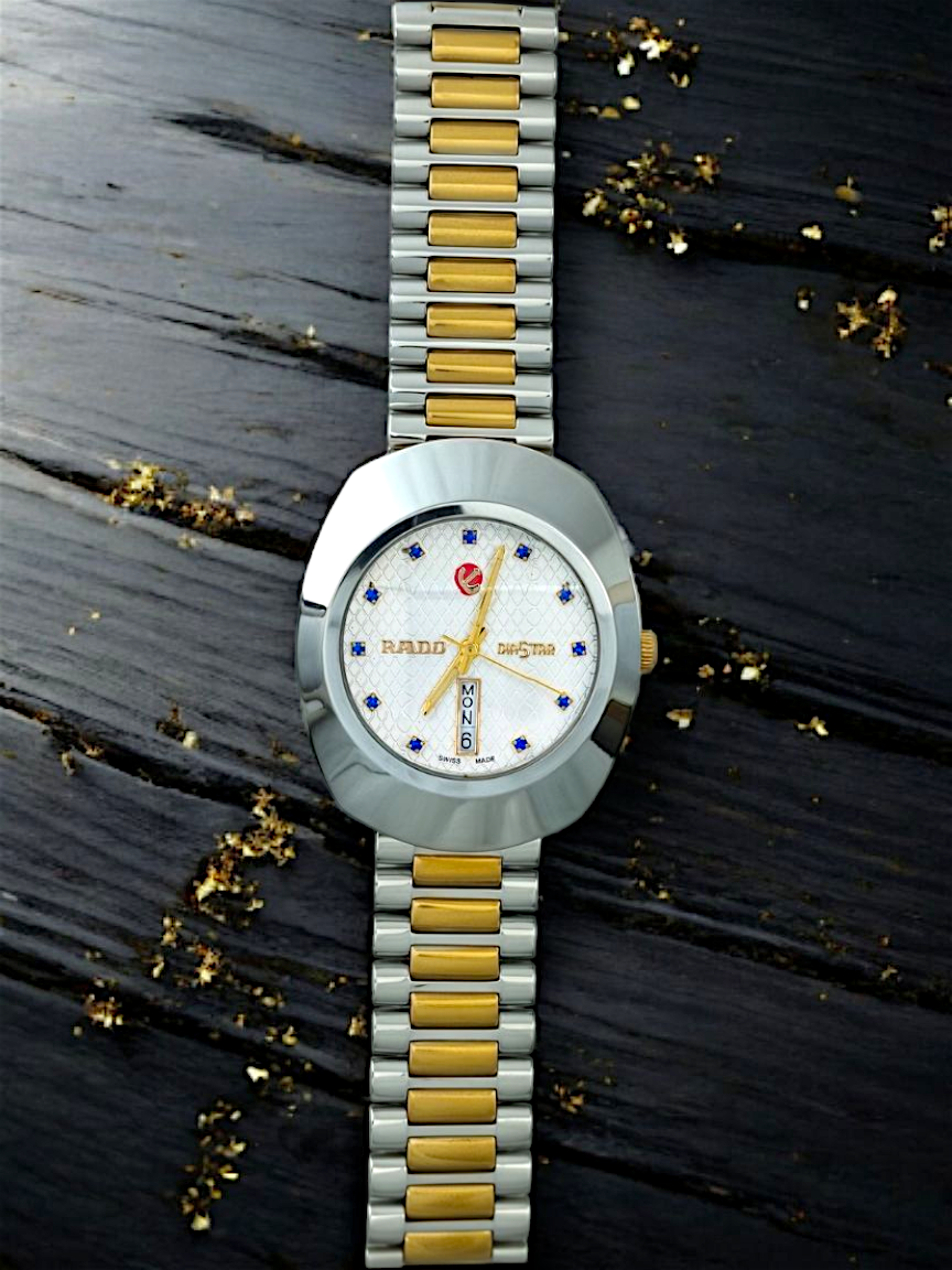Gold & Silver White Dial With Blue Diamonds RDO-Branded Watch For Men
