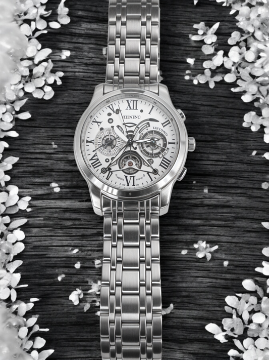 Sterling Silver Semi-Skeleton Chain Watch For Men